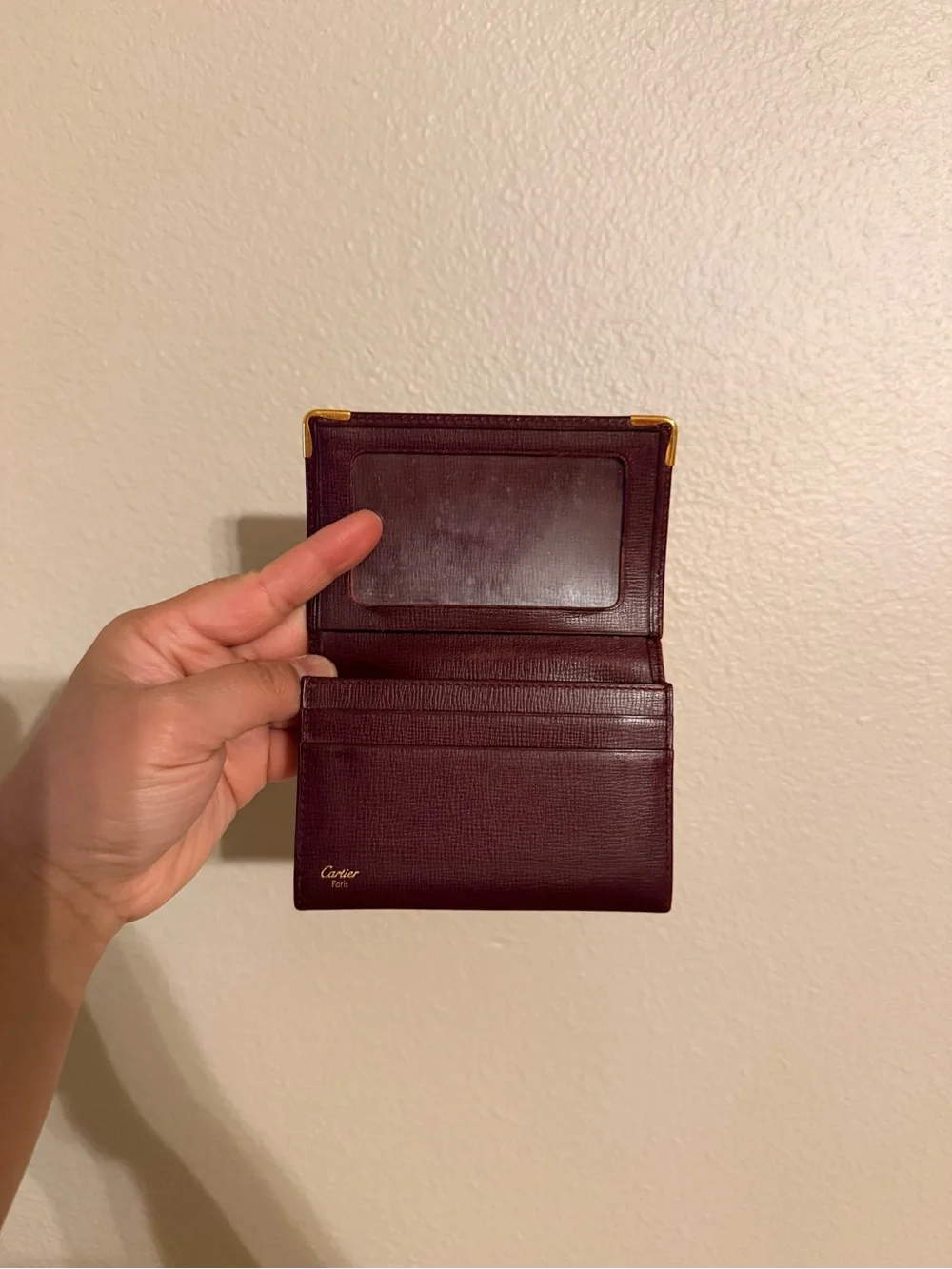 Vintage Must de Cartier Burgundy Leather Card and ID Holder